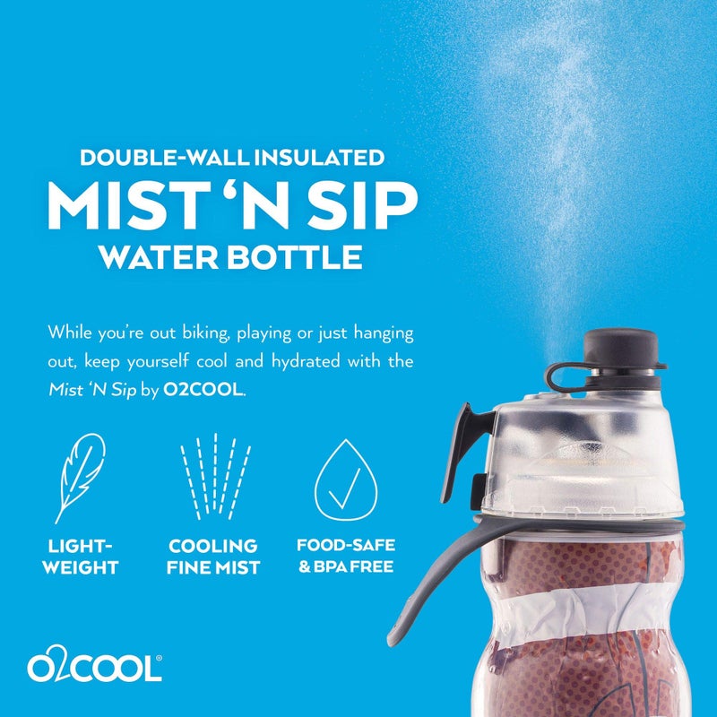 O2COOL Mist N Sip 2-in-1 Misting Water Bottle, 20 oz (2 Pack Football), Reusable Sports Bottle with Pull Top Spout & High Flow Rate - BPA Free, Insulated, Lightweight - Image 3